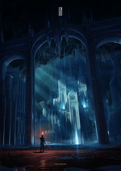 ArtStation - The Ice Castle, Alex Lukianov Fortaleza, Poster For Print, Ice Aesthetic, Frozen Castle, Ice Castle, Ice Palace, Castle Aesthetic, Ice Castles, Scenic Photography