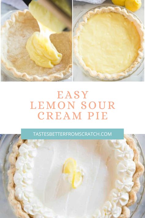 Lemon Sour Cream Desserts, Sour Cream Pie Recipes, Lemon Cream Pie Recipe, Sour Cream Pie, Sour Cream Lemon Pie, Lemon Cream Pie, Cream Cheese Pie With Sour Cream Topping, Sour Cream Lemon Cheesecake, Lemon Pie With Whipped Cream Topping