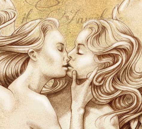 Love poem lesbian art print of two Angels in the shape of a heart by AngelBlueArt on Etsy https://www.etsy.com/listing/220278422/love-poem-lesbian-art-print-of-two Beauty And The Beast Art, Vincent And Catherine, Sketches Of Love, Soulmate Sketch, Lesbian Art, Cute Couple Art, Romantic Art, Love Drawings, Couple Art