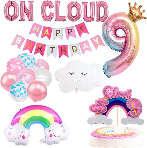 Amazon.com: BEOXAGAR Big On Clound 9 Birthday Party Supplies，9th Birthday Decorations, Rainbow Party Decorations ,On Cloud 9 Birthday Decorations For Girls,on cloud 9 cake topper,9th Birthday Decorations For Girls. : Toys & Games On Cloud 9 Cake, Cloud 9 Cake, On Cloud 9 Birthday, Cloud 9 Birthday, Birthday Decorations Rainbow, Girls 9th Birthday, Rose Gold Letter Balloons, 9th Birthday Cake, Rainbow Party Decorations