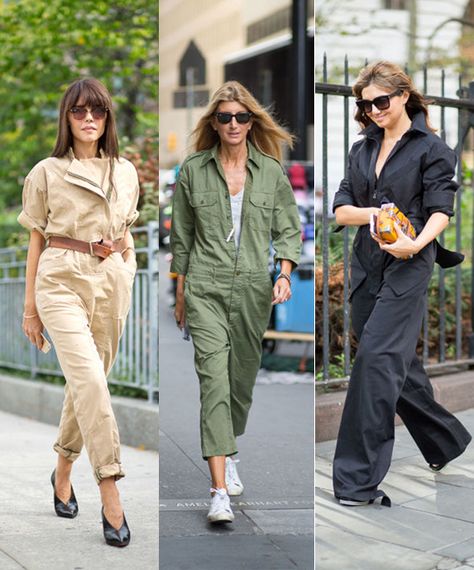 boiler-suits-trend-street-style-nyfw-ss16 Navy Boiler Suit Outfit, Style A Boiler Suit, How To Style Boiler Suit, Boilersuit Styling, Boilersuit Outfit Street Styles, Boiler Suit Outfit Winter, Black Boiler Suit Outfit, Boiler Suit Street Style, Boilersuit Outfit