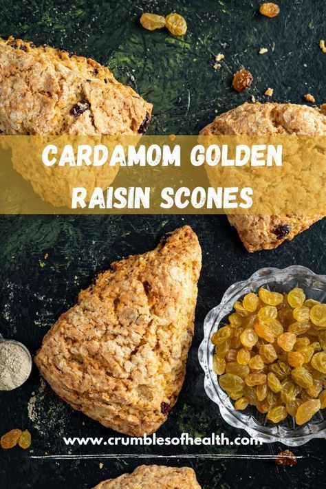 One of my favorite scone recipes and flavor combination. The light fragrance from the cardamom with the fruity sweetness of the golden raisins creates a beautiful balance. Give it a try and let me know what you think about it. www.crumblesofhealth.com Raisin Scones Recipe, Cardomom Recipes, Rugelach Cookies, Raisin Scones, Scone Recipes, Golden Raisins, Chocolate Banana Bread, Pastry Flour, Curry Dishes