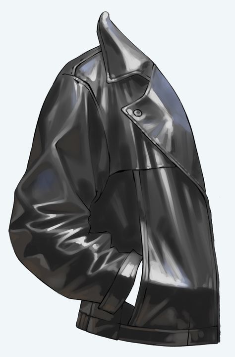 Digital Leather Tutorial, Jacket Shading Drawing, Leather Fabric Rendering Illustration, Fabric Shading Drawing, Person With Jacket Reference, Drawing Clothing Folds, Leather Jacket Digital Art, Jacket Shading Reference, Leather Jacket Drawing Tutorial