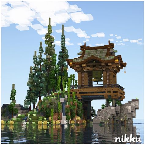 Bell Shrine On the Water ⛩️🌊 comment if are you a #prismarine or #mossycobblestone kind of tree 🤔🤔 this build is 100% survival friendly (except the water) - 🔦Shaders: Complimentary 🔧Built on: play.bakery.builders - Be sure to like, follow, and share with your friend who loves Minecraft! - #minecraft #mcpe #minecraftart #minecraftbuild #mcbuilds #minecraftbuilding #minecraftjava #minecraftarchitecture #minecraftonly #minecraftbuilds #minecraftideas #minecrafthouse #minecraftinspiration #mine... Water Build Minecraft, Things To Build On Water In Minecraft, River Minecraft Ideas, Japanese Dock Minecraft, Buddha Minecraft, Japanese Bridge Minecraft, Minecraft Wishing Well, Minecraft Prismarine Builds, Minecraft House On Water