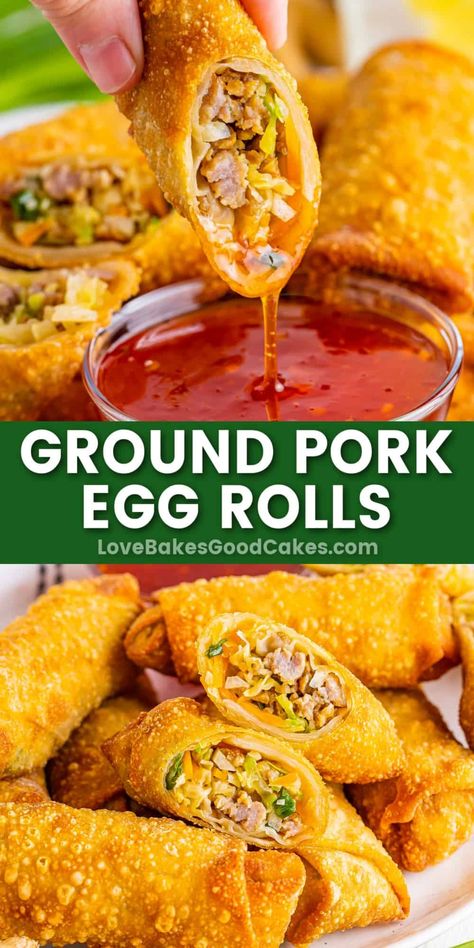 Deliciously crispy Ground Pork Egg Rolls - a must-try, easy-to-follow recipe. A delightful recipe that is impossible to resist! Healthier Appetizers, Pork Egg Roll Recipes, Veggie Egg Rolls, Fingerfood Recipes, Homemade Egg Rolls, Pork Egg Rolls, Ground Pork Recipes, Pork Roll, Delicious Appetizers