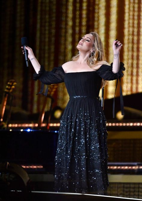 Couture, Adele Style, Adele Concert, Adele Love, Concert Style, Adele Adkins, Adele Dress, Black Embroidered Dress, Concert Fashion