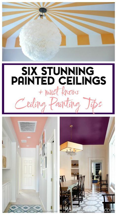 Beautiful painted ceiling designs - single color and patterns. • Painted Ceiling Designs • Tips for Painting Ceilings Ceiling Paint Design Ideas, Painted Ceilings Kitchen, Painted Ceiling Pattern, Ceiling Art Ideas Paint, Colorful Ceiling Ideas, Celling Design Painting, Painted Ceiling Ideas Bedroom, Painted Ceiling Bathroom, Celling Painting Idea