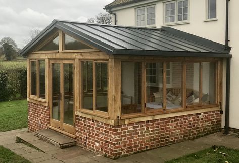 Timber Frame Orangery, Timber Conservatory Ideas, Timber Frame Conservatory, Brick Conservatory, Wooden Conservatory, Timber Conservatory, Wooden Extension, Sunroom Extension, Orchard Ideas