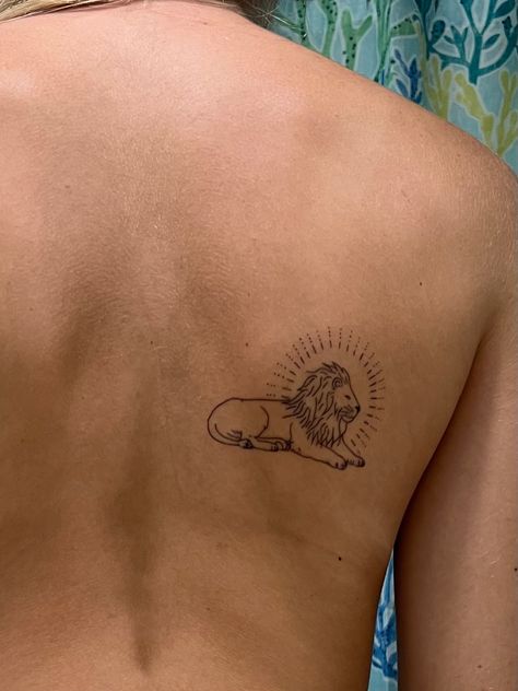 Lion Tattoo For Women Aesthetic, Lion Stretching Tattoo, Vintage Lion Tattoo, Lion Laying Down Tattoo, Leo Tattoo Lion, Lion Tattoo Aesthetic, Persian Lion And Sun Tattoo, Biblical Animal Tattoo, Dainty Lion Tattoo For Women