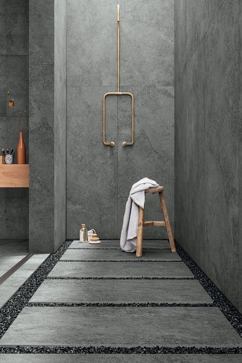 Cement Wall Shower Ideas, Rustic Outdoor Bathroom Ideas, Cement Bathroom Ideas, Cement Interior Design, Bathroom Stone Tiles, Concrete Tiles Bathroom, Bathroom Design Contemporary, Concrete Tile Bathroom, Concrete Bathrooms