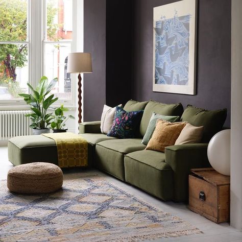 John Lewis & Partners on Instagram: "Living room goals 😍 Pops of leafy green with statement wooden accessories creates a cool, calming & autumnal space in your home 🌿🏠 #JLHome Product Codes 🔎 John Lewis Border Grand 4 Seater Sofa - 87022502 Jute Pouffe - 64810601 Wiggle Wooden Floor Lamp - 12020124 Gondola Club Chair, Dark Leg - 43405802 Coin Side Table - 86229402 Ikat Jute Rug - 64634605" John Lewis Sofa, Loaf Sofa Living Room, John Lewis Sofas, Loaf Sofa, Wooden Floor Lamp, Spring House, Wooden Floor Lamps, Green Couch, Lounge Ideas