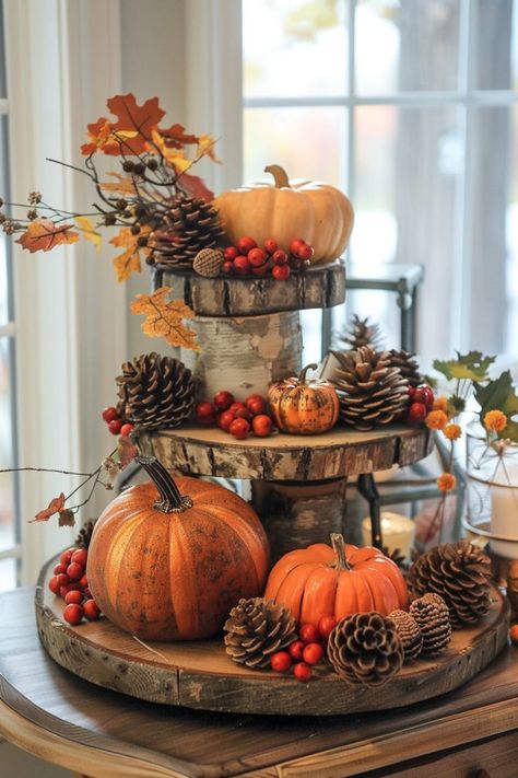 Fall Bedroom Refresh: Quick Updates for the New Season Fall Tiered Tray Decor Ideas, Dollar Tree Fall Decor, Fall Kitchen Decor Ideas, Fall Tray Decor, Dollar Tree Fall Decor Diy, Thanksgiving Floral Arrangements, Fall Tray, Decorating Hacks, Cosy Decor