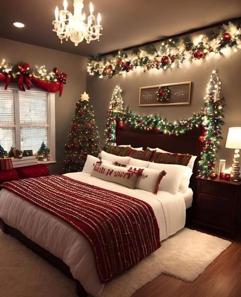 Christmas Room Inspiration, Holiday Bedroom Decor, Holiday Room Decor, Holiday Bedroom, Christmas Decorations Apartment, Christmas Dreaming, Holiday Room, Cozy Christmas Decor, Christmas Decor Inspiration