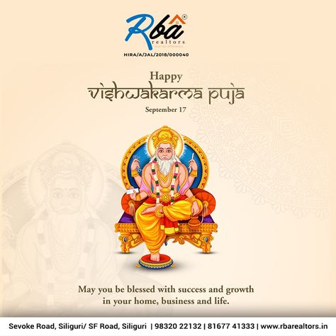 Warm greetings to everyone on the auspicious occasion of #Vishwakarma_Puja. May lord #Vishwakarma bless us all with peace, happiness, and prosperity. #Happy_Viswakarma_Puja from #Team_RBA_Realtors. Biswakarma Puja Poster, Vishkarma Puja Creative Ads, Vishwakarma Puja Creative Ads, Vishkarma Puja, Happy Vishwakarma Puja, Lord Vishwakarma, Vishwakarma Puja, Edit Photo Frame, Thali Decoration