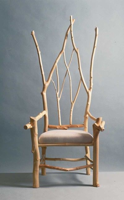 Source: Daniel Mack Rustic furnishings (peeled maple branch chair in Gothic Revival style) TLC Home "Cabin Decor Idea: All Aglow" Takken Decor, Twig Furniture, Unique Chair, Log Furniture, Branch Decor, Design Seeds, Natural Home Decor, A Chair, Decor Rustic