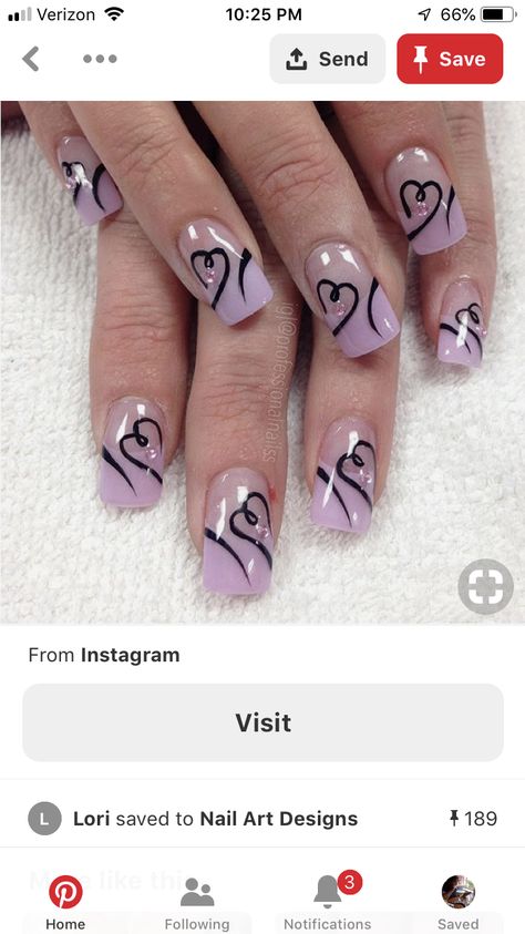 Nail Designs With Hearts, Purple Valentines Day Nails, Nurse Nails, Valentines Nail Art Designs, Decorative Nails, Valentines Nail, Nagel Design, Ideas Haircut, Fancy Nail Art