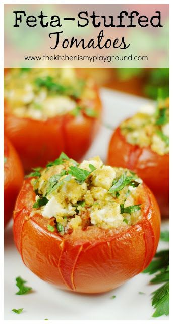 Stuffed Tomatoes Vegetarian, Quinoa Stuffed Tomatoes, Feta Stuffed Tomatoes, Snack Ideas With Tomatoes, Baked Tomatoes And Feta, Red Tomato Recipes, Stuffed Tomatoes Recipes Cold, Stuffed Tomatoes Appetizer, Recipes Using Feta Cheese