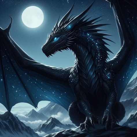 Black Dragon Fantasy Art, Saphira Dragon Art, Fantasy Black Dragon, Moon Dragon Art, Night Dragon Art, King Dragon, Black And Blue Dragon, Sapphire Dragon, Astral Dragon