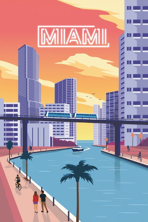 Airbnb Miami Travel Poster by Alex Asfour on Dribbble Futurism, Miami Posters, Miami Travel, Retro Travel Poster, Poster Design Inspiration, Beautiful Travel, Usa Travel Destinations, Photo Vintage, Poster Retro