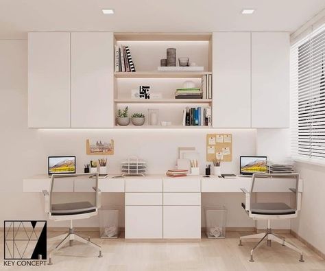 Study Table For Two Kids, Study Table Ideas Modern, Off White Nails, Study Room Inspiration, Study Table Decor, Modern Office Home, Off White Kitchen, Off White Kitchen Cabinets, Off White Wallpaper