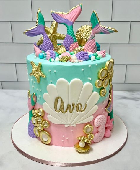 Mermaid Barbie Birthday Party Cake, Mermaid Cake With Scales, Lil Mermaid Cake, Elegant Mermaid Cake, Mermaid Cake 4th Birthday, Mermicorn Cake Ideas, Dive Into Five Birthday Cake, Mermaid Cake And Cupcakes, Pirate And Mermaid Cake