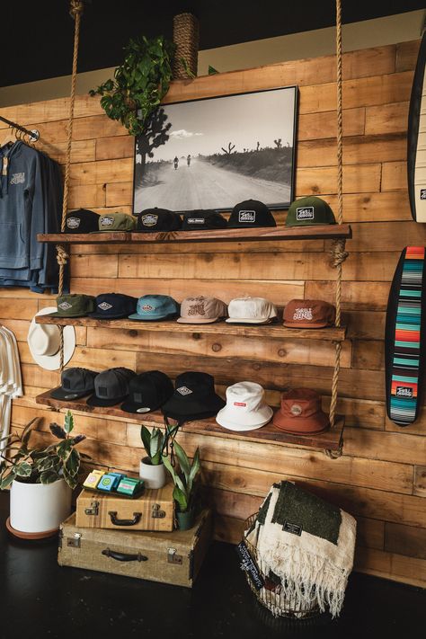 Merchandise Display Ideas, Surf Shop Interior, Surf Garage, Camping Shop, Skate Store, Souvenir Store, Fishing Store, Fly Shop, Retail Store Design