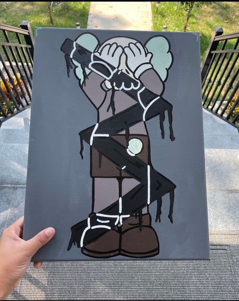 kaws Wall Art  Canvas Painting, kaws Painting On Canvas Wall Art Decor, 16x20 Custom wall art Kaws Canvas Art, Kaws Drawing Ideas, Bape Art Canvas, Kaws Drawing Outline, Canvas Painting Ideas For Home Decor, Klaws Paintings, Couple Canvas Painting Diy Easy, Kaws Wall Painting, Klaws Painting Canvas