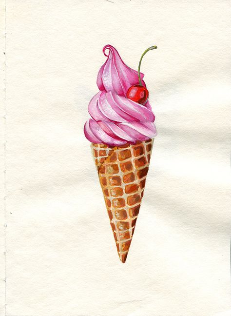 ice cream, pink, cream, sweetness, acrylic, paper I’ve Cream Painting, Ice Cream Cone Painting Acrylic, Cone Ice Cream Drawing, Ice Cream Paintings, Strawberry Ice Cream Drawing, Ice Cream Drawing Realistic, Summer Ice Cream Photography, Ice Cream Draw, Sweets Drawing