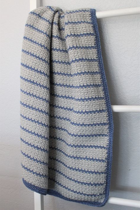 Modern Striped HDC V-stitch Baby Blanket V Stitch Crochet Blanket, Crochet Striped Blanket Pattern, Amanda Crochets, Linus Blanket, Easy Baby Knitting Patterns, V Stitch Crochet, Striped Crochet Blanket, Room Neutral, Stripe Blanket