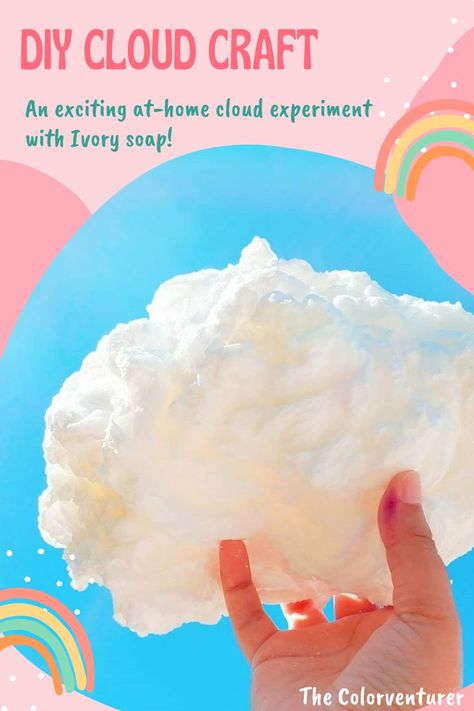 Create your own cloud at home with ivory soap for this fun DIY craft and science experiment! This "cirrus"-ly fun DIY Cloud Craft is the perfect kid’s summer activity!

How to make a cloud / Cloud recipe / Cloud DIY / Cloud craft / Cloud art for kids / Cloud experiment / Crafts for kids / Kids activities / Kids craft ideas / Fun kid crafts / Science activities / Science crafts / Kids science / Science experiments kids / DIY science experiments / Cool science projects / Summer science experiments Make Clouds With Cotton Balls, Clouds Science Fair Project, Cloud 9 Party Games, Cloud 9 Birthday Party Games, Cloud Crafts Preschool, Cloud 9 Birthday Party Ideas Diy, Cloud Theme Food, Cloud Activities For Kids, Cloud 9 Birthday Party Activities