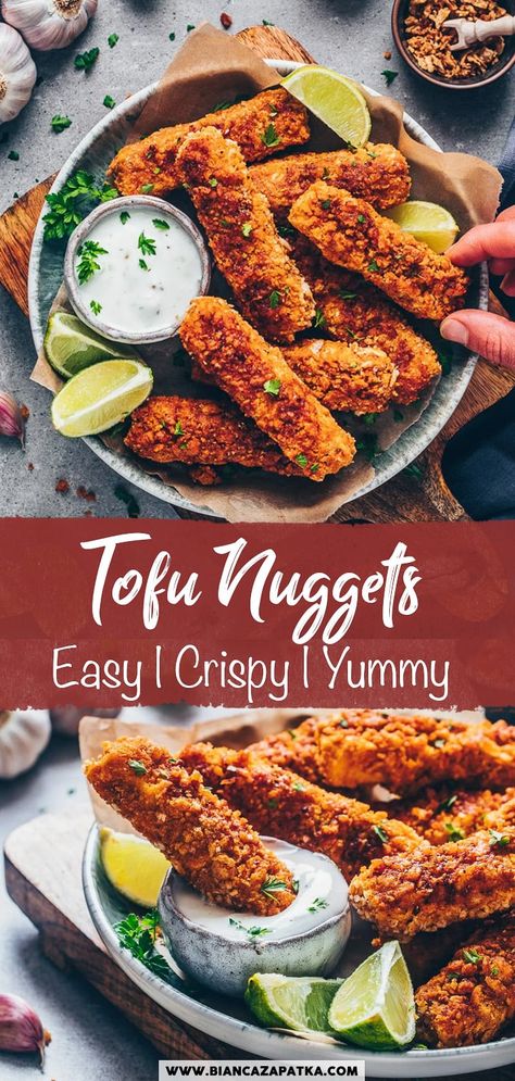 Tofu Oven Baked, Tofu Tenders, Tofu Recipes Baked, Tofu Fingers, Chicken Fingers Recipe, Meatless Meat, Meatless Chicken, Crispy Baked Tofu, Tofu Cubes