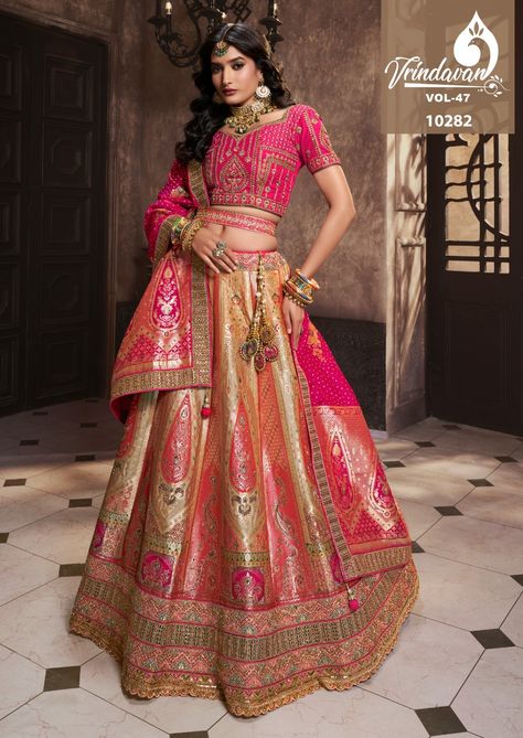 New Style Bridal Banarasi Silk Lehenga Choli VRINDAVAN-47 Online on Whatsapp +919619659727 ArtistryC.in  Price: Rs 12165 + Shipping extra  Ask and Order on Whatsapp +919619659727 -- wa.me/919619659727   Click on the link for more designs:  https://artistryc.in/category/latest-lehenga-collections/  #Bridallehenga #BanarasisilkLehenga #Banarasilehenga #SilkLehenga #DulhanLehenga #ArtistryC #LooksFabFashion  #new #style #trending #Summer #clothing #Fashion Silk Lehenga Designs Latest, Lehenga Choli Designs, Marathi Wedding, Silk Lehenga Choli, Choli Designs, Bridal Lehengas, Lehenga Collection, Ghagra Choli, Indian Weddings