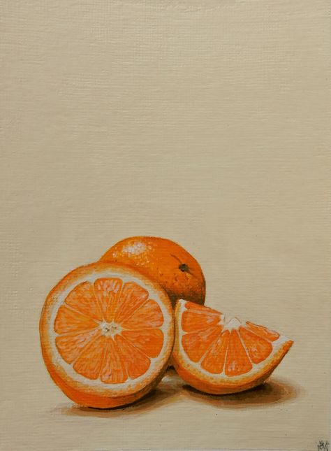 Orange Painting Acrylic, Orange Watercolor Painting, Painting Of An Orange, Orange Slice Painting, Oranges Painting Acrylic, Sliced Orange Drawing, Clementine Painting, Orange Sketch, Orange Fruit Art