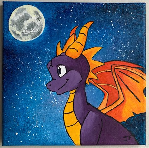 Spyro under moonlight Dragon Painting Easy, Warrior Paint, Dragon Painting, Paint Parties, Dragon Warrior, Painting Easy, Painting Inspo, Kid Rock, Art Lessons Elementary