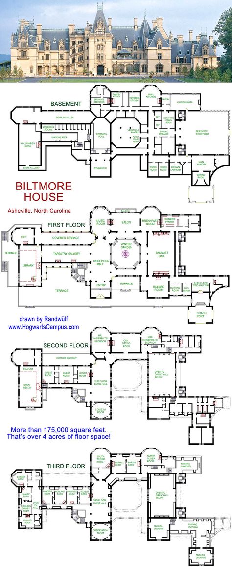 Hogwarts School Floor Plan just in case you wanted to know. Ok, it's not, but it would be the perfect place for a wizarding school. Minecraft Castle Blueprints, School Floor Plan, School Floor, Castle Floor Plan, Minecraft Basement, Biltmore House, Bangunan Minecraft, Minecraft Castle, Mansion Floor Plan