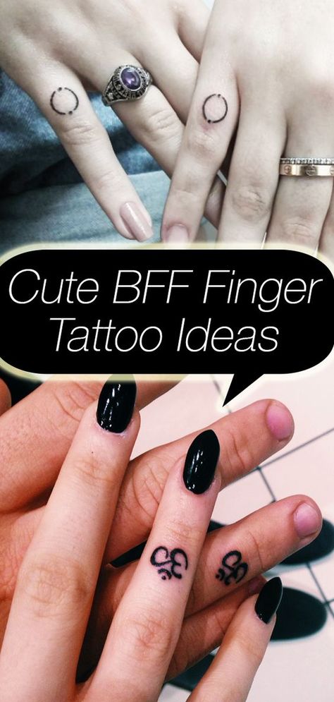 20 adorable finger tattoos to get with your BFF #tattooideas #tattooideasforgirls #tattooideasforguys #womenstattoo #tattoodesign #tattoostyle Matching Finger Tats Friends, Finger Tattoos For Women Best Friends, Best Friend Ring Tattoos, Small Finger Tattoos For Best Friends, Matching Tattoos For Best Friends On Finger, Best Friend Tattoos Half And Half, Bff Finger Tattoos Best Friends, Small Best Friend Tattoos Finger, Matching Friend Finger Tattoos