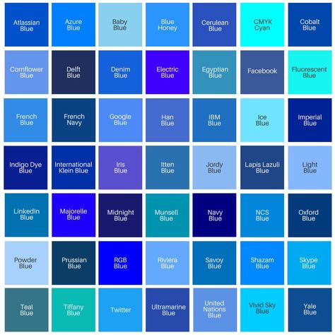 Colour Symbolism, Tint And Shade, Purple Color Names, Different Blue Colors, Color Names Chart, Pantone Color Chart, Colour Illustration, Color Knowledge, Blue Shades Colors