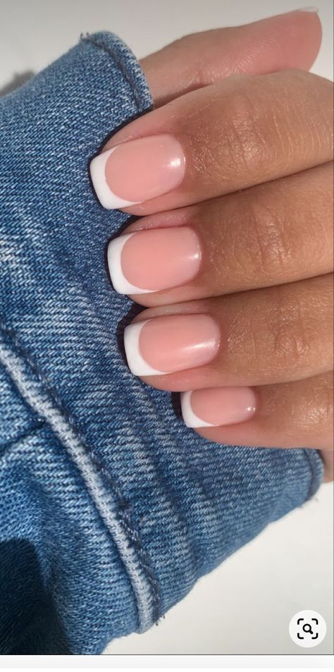 Bright White French Tip Nails, Spring White French Tip Nails, Blended French Tip Nails Short, Shellac Nails Summer French Tip, French Manicure Nails Squoval, White Tips Nails Short, Basic Short French Tip Nails, White French Tip Nails Natural, Short Acyrilics Nails French Tip