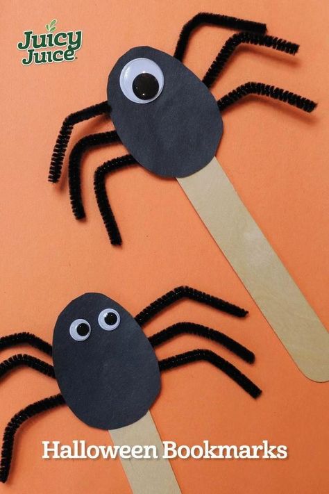 Juicy Juice - Pumpkin & Spider Bookmarks [Video] [Video] | Halloween crafts preschool, Halloween crafts, Kids fall crafts Crafts With Kindergarteners, Easy Pre Schooler Crafts, Pre K Halloween Crafts, Spider Bookmark, Halloween Easy Crafts, Halloween Crafts For Kids Easy, Halloween Crafts For Preschoolers, Halloween Kids Crafts Easy, Preschool Halloween Crafts