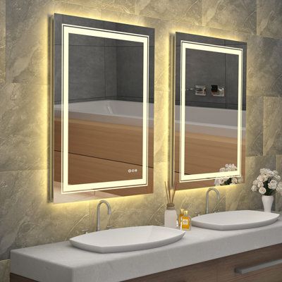 28 x 20 Inch LED Bathroom Mirror with Lights, Anti-Fog Bathroom Lighted Vanity Mirror for Wall Dimmable Light Horizontal/Vertical Hanging | Orren Ellis Wall Vanity Bathroom Mirror w / Anti-Fog For Bathroom, Memory Function Horizontal & Vertical, Size 28.0 H in | Wayfair | Home Decor Salon Bathroom, Visual Lighting, Bathroom Wall Mirror, Money Change, Wall Vanity, Bathroom Mirror Lights, Lighted Vanity Mirror, Led Mirror Bathroom, Mirror Wall Bathroom