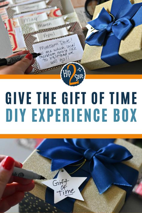 Time is the most valuable gift you can give. Make your own DIY Christmas gift with an experience box. This handmade gift includes 12 fun ideas and monthly activities for the entire year. Make memories with this unique gift idea. Monthly Family Activities, The Gift Of Time, Time Well Spent, Monthly Activities, Activity Box, Christmas Experiences, Get Gift Cards, Christmas Planning, Christmas Planner