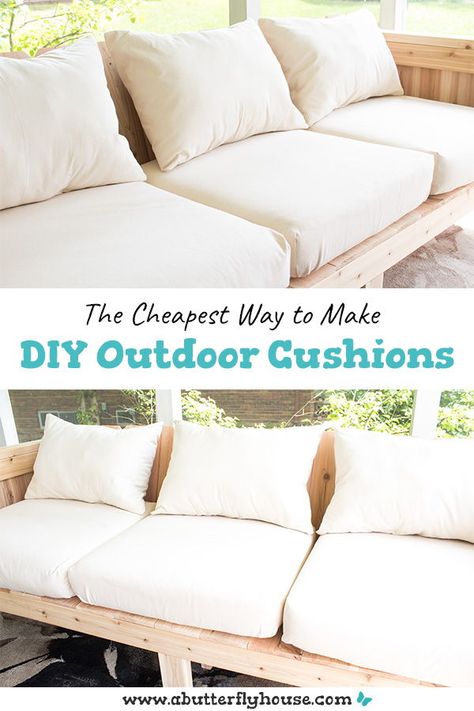 Diy Patio Ideas, Waterproof Spray, Diy Outdoor Decor, Outdoor Couch, Outdoor Furniture Plans, Diy Cushion, Patio Diy, Patio Cushions, Diy Furniture Couch