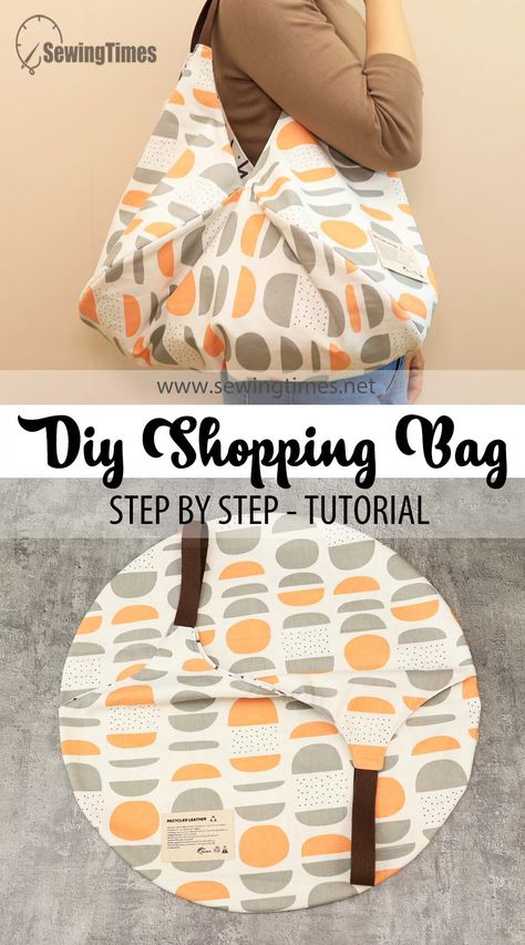 DIY Reusable Shopping Bag with Round Fabric | How to Make a Reversible Tote Bag [sewingtimes] Diy Shopping Bag, Shopping Bag Pattern, Sewing Machine Projects, Diy Bag Designs, Diy Bags Patterns, Bag Pattern Free, Diy Bags Purses, Green Converse, Tote Bags Sewing