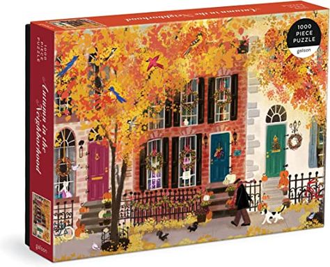 Fall Neighborhood, Joy Laforme, Autumn Puzzle, Fall City, Challenges Activities, Color Puzzle, Activities For Adults, 1000 Piece Puzzle, 500 Piece Puzzles