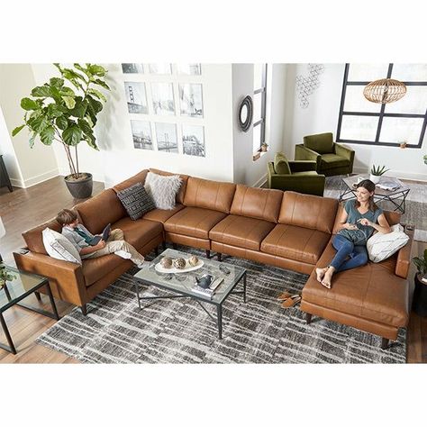 Leather Sectional Living Room, Leather Couch Sectional, Modern Leather Sectional, Leather Couches Living Room, Mid Century Modern Sectional, Faux Leather Sectional, Small Sectional Sofa, Brown Leather Couch, Latest Sofa Designs