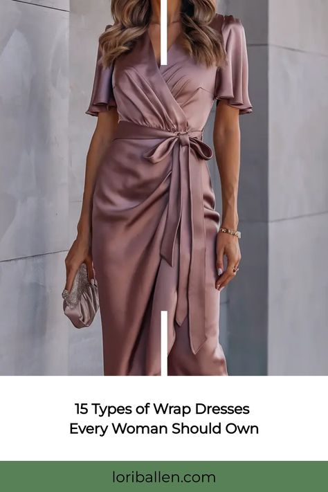 Wrap Dress Tutorial, Casual Wrap Dress, Cocktail Party Outfit, Satin Wrap Dress, Best Wraps, How To Wrap, Dress Tutorials, Wrap Dresses, Midi Wrap Dress