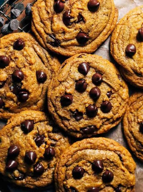 Pumpkin Chocolate Chip Cookies - Butternut Bakery Butternut Bakery, Best Gingerbread Cookies, Fall Cookie Recipes, Pumpkin Cookie Recipe, Chocolate Chip Cookies Ingredients, Pumpkin Spice Cake, Pumpkin Chocolate Chip, Pumpkin Chocolate Chip Cookies, Chocolate Chip Cookie Bars