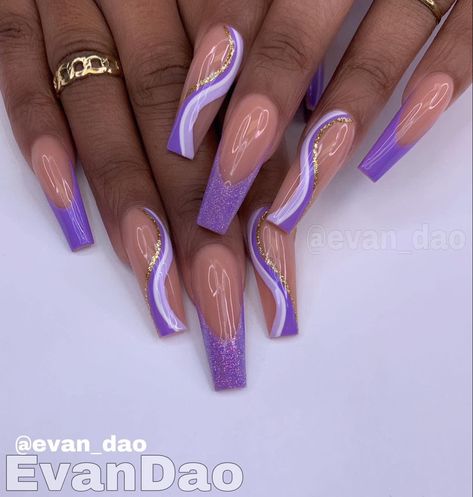 Rave Inspired Nails, Violet Acrylic Nails, Dope Nail Designs Purple, Birthday Nail, Unghie Sfumate, Summer Acrylic, Purple Acrylic Nails, Romantic Nails, Purple Nail Designs