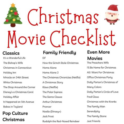 "Get Ready for Christmas with this printable Christmas Movie Checklist! Christmas movies are a GREAT WAY to get the entire family (& your friends) into the holiday spirit! This is a digital file. You can choose to read it from your phone, computer, tablet, or print it. WHAT YOU'LL RECEIVE... 1 Page Checklist of the Christmas Movies This is a digital product. Nothing physical will ship.  Since these are digital files, we cannot offer a refund. You will receive the files after you click Place Order Now! Checklist size: - Letter Size 8.5 X 11\" (1 per sheet) HOW DO I PRINT? You may print this with a home printer or take the file to an office store to be printed and bound. HOW TO ORDER 1. Check out 2. Within minutes of purchasing, Etsy will send you a link to download via email. You can also d Christmas Movie Checklist, Movie Checklist, Christmas In Connecticut, Movies Christmas, Christmas Movies List, Christmas Checklist, Cute Christmas Ideas, Christmas Movie Night, Miracle On 34th Street