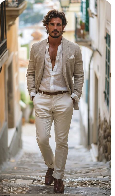 Summer Wedding Men, Men's Streetstyle, Classy Outfits Men, Wedding Outfit Men, Mens Fashion Blazer, Blazer Outfit, Beige Pants, Classy Men, Mens Fashion Casual Outfits